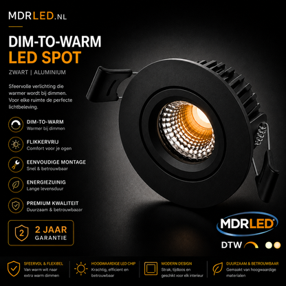 Inbouwspot 5W Zwart Dim to Warm IP54 MDRLED
