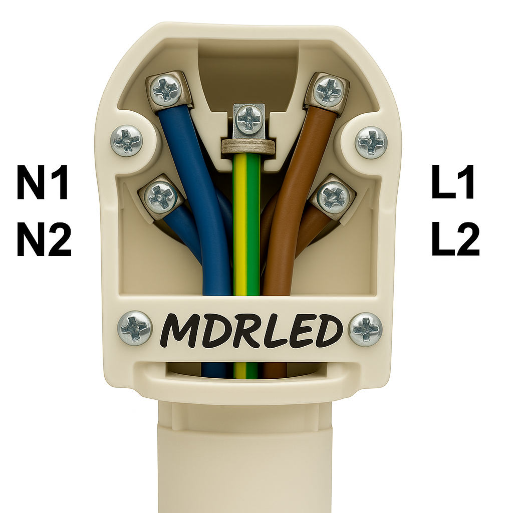 Perilex Stekker Verloop naar 2x230V over 2 Fasen Verdeeld MDR LED®
