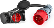 Stroomadapter CEE 16A 400V naar 3x 230V Stopcontact – Krachtstroom Splitter met Rubberen Kabel (3×2,5mm²)