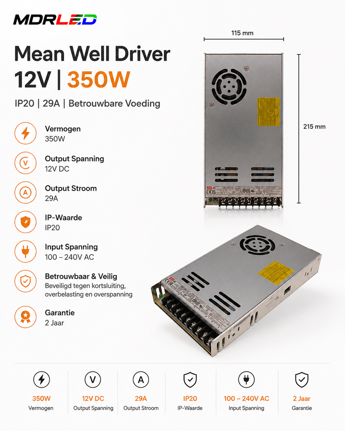 Mean Well Driver 12V | 350W | IP20 | 29A
