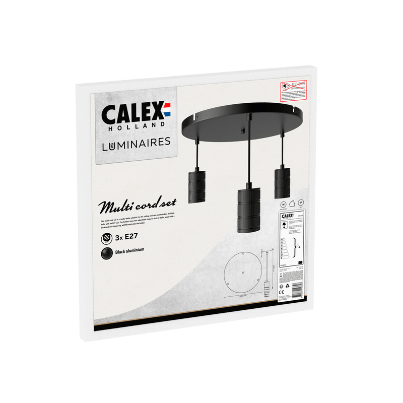 Calex Retro Lampa sufitowa - 3x E27 - Industrialna lampa wisząca - Ø40cm Okrągła lampa wisząca - Czarna MDRLED