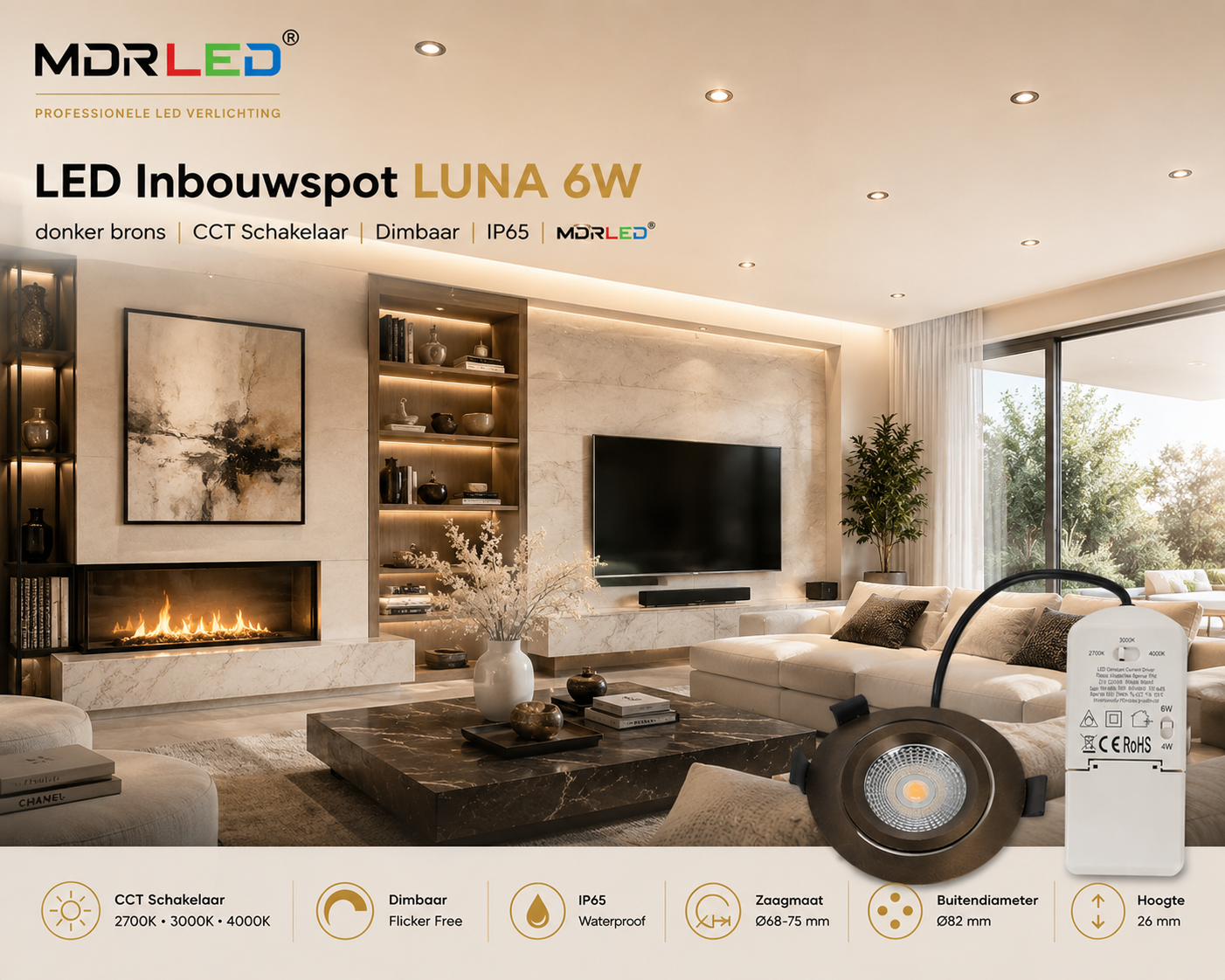 LED Inbouwspot Slim-Fit 4/6W | Donker Brons | CCT Schakelaar | IP65 | MDRLED®