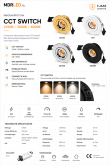 Inbouwspot 5W Goud IP65 CCT Ø55 MDRLED