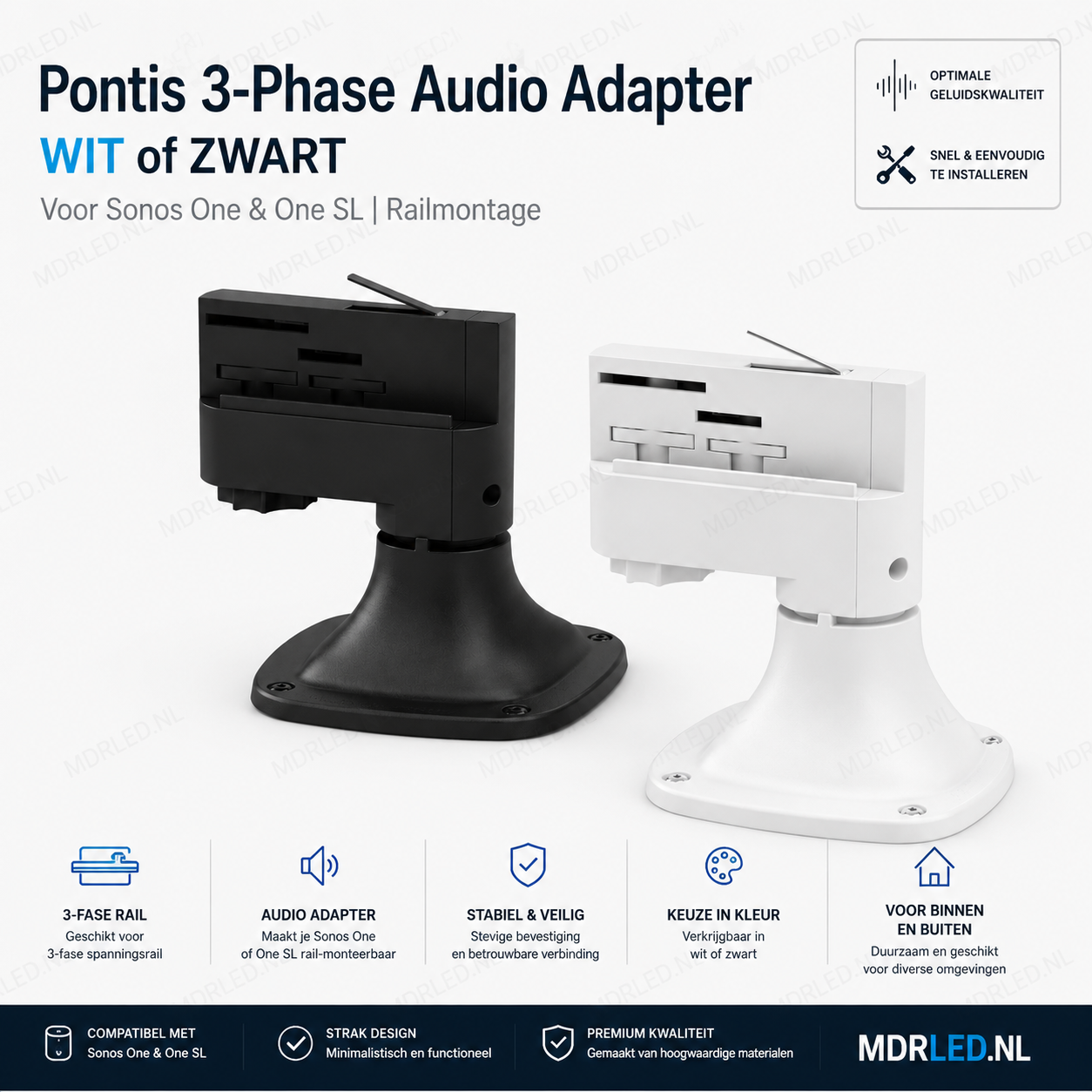 Pontis 3-Phase Audio Adapter Zwart | Voor Sonos One & One SL | Railmontage