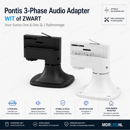 Pontis 3-Phase Audio Adapter Zwart | Voor Sonos One & One SL | Railmontage