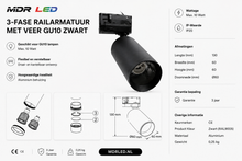 3-FASE RAILARMATUUR MET VEER GU10 ZWART  MDRLED® =