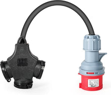 Stroomadapter CEE 16A 400V naar 3x 230V Stopcontact – Krachtstroom Splitter met Rubberen Kabel (3×2,5mm²)