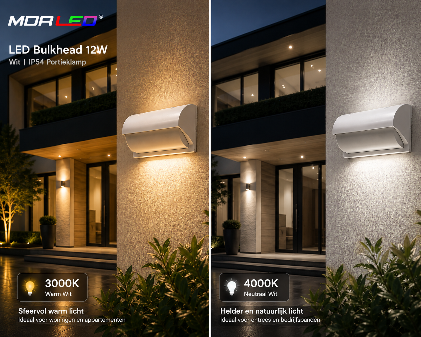 MDRLED® LED Bulkhead 12W Wit | IP54 Portieklamp