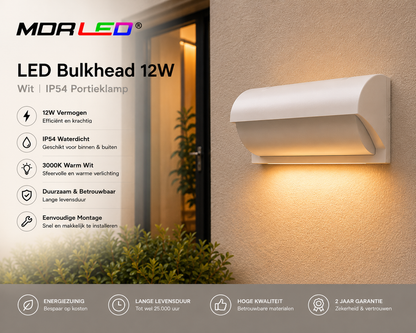 MDRLED® LED Bulkhead 12W Wit | IP54 Portieklamp