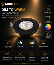 LED INBOUWSPOT SLIM-FIT  Ø68-78mm 5W  DIM2WARM  ZWART