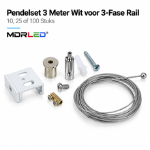 Pendelset | 3 meter | Wit | Voor 3-fase rail | 10/25/100 stuks