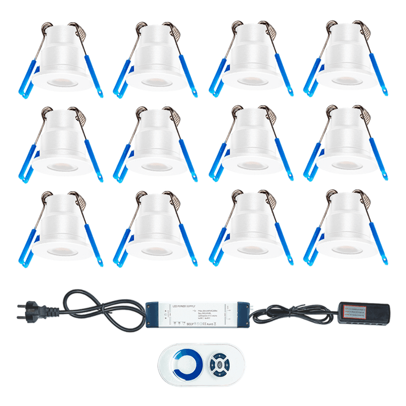 LED Veranda Spots Set 12 Stück, Weiß, Silber IP65 Ø28mm, 12x 3 Watt MDRLED®