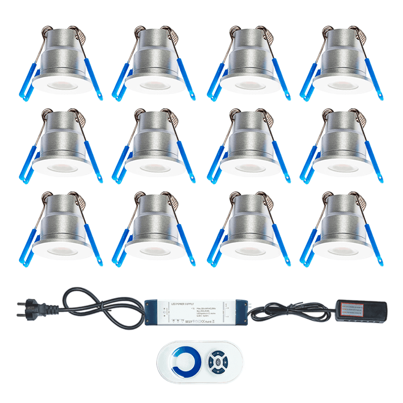 LED Veranda Spots Set 12 Stück, Weiß, Silber IP65 Ø28mm, 12x 3 Watt MDRLED®