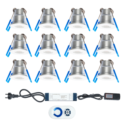 LED Veranda Spots Set 12 Stück, Weiß, Silber IP65 Ø28mm, 12x 3 Watt MDRLED®