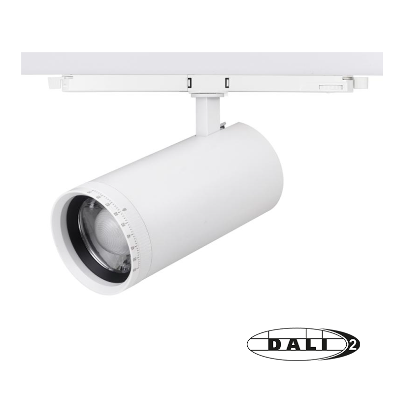 DALI 3-Fase Railspot Zoomable  20–35W  Zwart/Wit  CCT-Switch  DALI Dimbaar  15°–55°