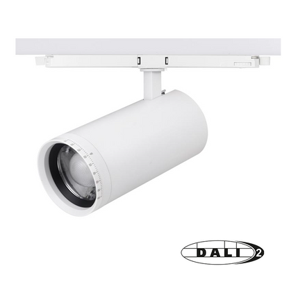 DALI 3-Fase Railspot Zoomable  20–35W  Zwart/Wit  CCT-Switch  DALI Dimbaar  15°–55°