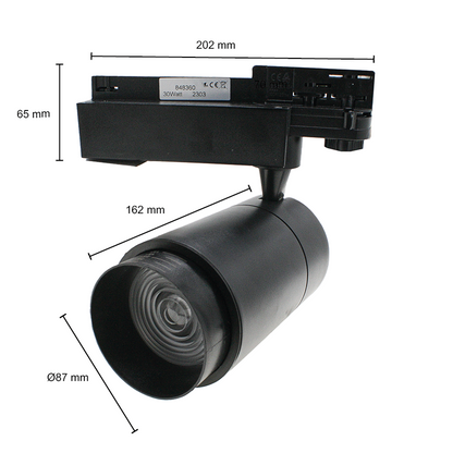 3-Fase Railspot 30W Zwart  Zoombaar 15°–60°  Dimbaar   CRI>82 4000K