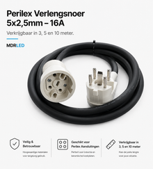 Perilex verleng/Koppelsnoer  16A - Hittebestendig, 3/5 meter 5x2.5mm  MDRLED®