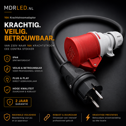 Verloopkabel 230V naar CEE 16A 5-polig 0.5M – H07RN-F IP44