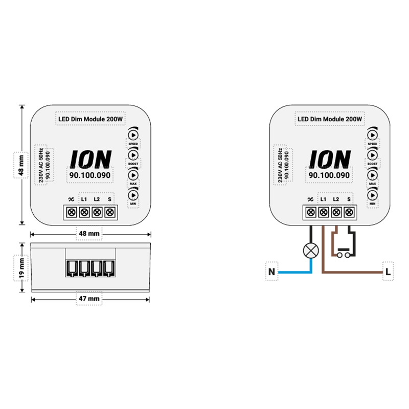 DOTYKOWY TRIAC ŚCIEMNIACZ LED Moduł ściemniacza LED 0,3-200 W ION INDUSTRIES MDRLED®