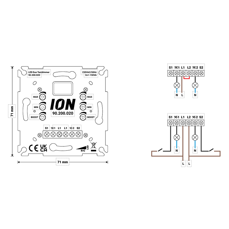 LED DUO TASTEDIMMER 2×0,3-150 W (90.200.020) ION INDUSTRIES MDRLED®