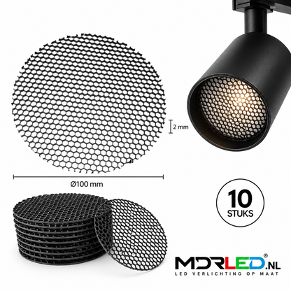 MDRLED® Anti-Verblindingsrooster Railspot Ø100mm | Honingraat | 10 Stuks