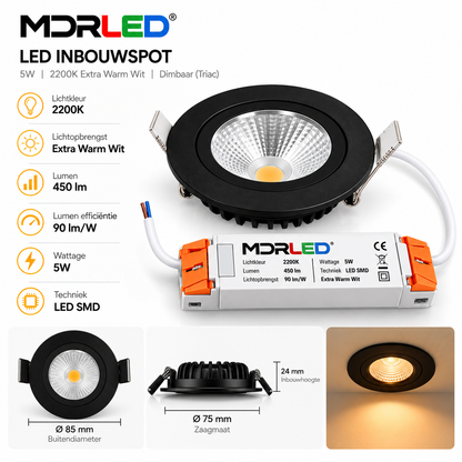 LED-Einbaustrahler Luna Slim-Fit 5W Dimmbar Schwarz MDRLED®