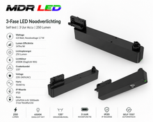 3-Fase LED Noodverlichting Zwart  3 Uur Accu  Self test  250 Lumen