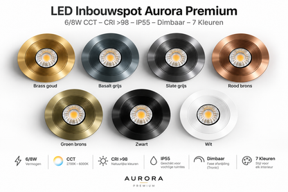 LED Inbouwspot Aurora Premium 6/8W CCT Dimbaar – IP55 – CRI >98 – 7 Kleuren