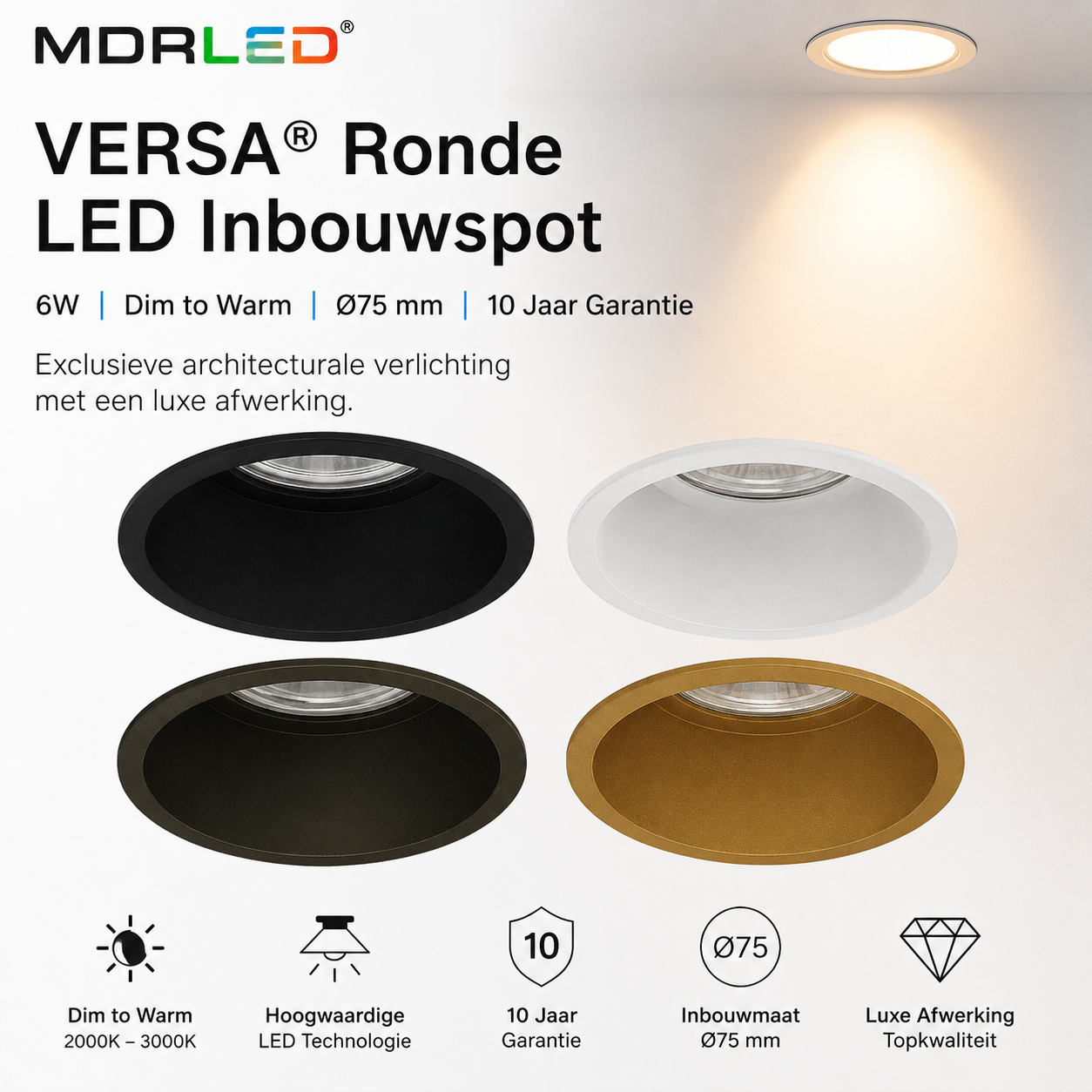 VERSA® LED Inbouwspot Wit | 6W | Dim to Warm | Ø75 mm. module