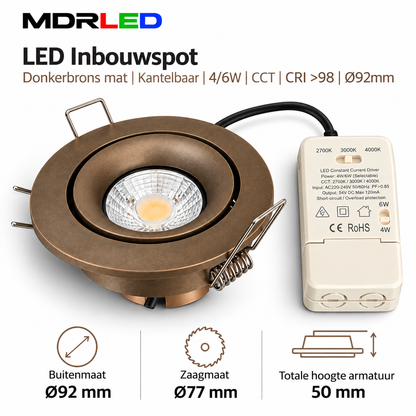 LED Inbouwspot Donkerbrons 4/6W CCT | Kantelbaar