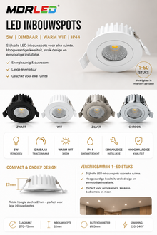 LED Inbouwspot 5W Zwart/Wit/Zilver/Chroom | Dimbaar | IP44 | MDRLED®