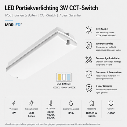 LED Portiekverlichting 3W CCT-Switch – IP66 – Binnen & Buiten – tijdelijke Actie