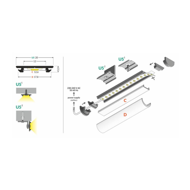 PROFIL MDR12 Biały 12mm 2 metry | Elastyczny profil LED | MDRLED®