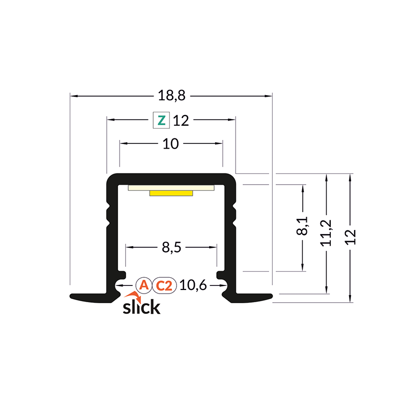 PROFIL WPUSZCZANY SLIM 10MM CZARNY 2M MDRLED®