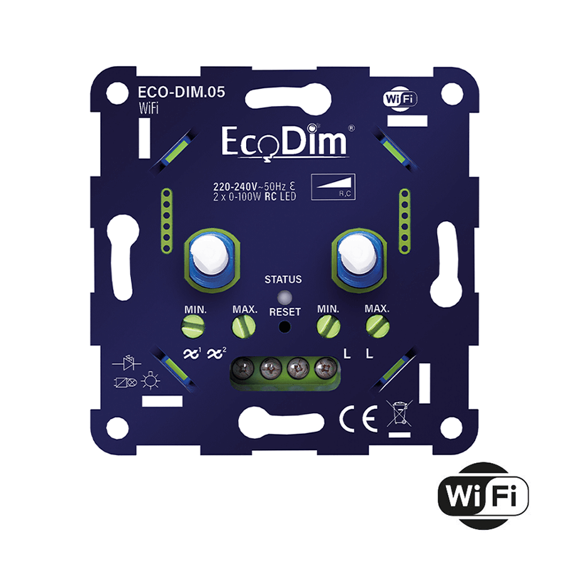 WIFI LED ŚCIEMNIACZ DUO 2×0-100W PHASE CUT (RC) ECO-DIM.05-WIFI MDRLED®