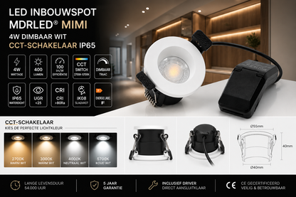 LED Inbouwspot Mimi 4W  MDRLED®  Wit  Dimbaar IP65  CCT-schakelaar Actie