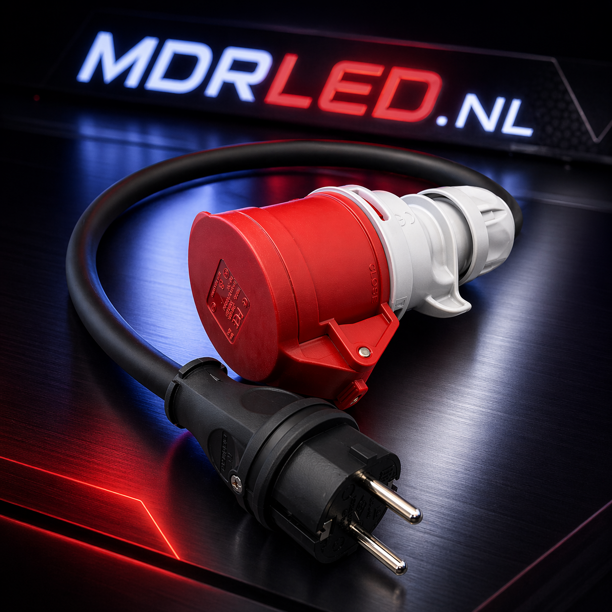 Verloopkabel 230V naar CEE 16A 5-polig 0.5M – H07RN-F IP44