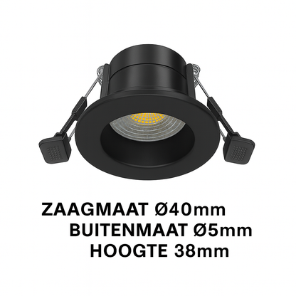 LED Inbouwspot Mimi 4W | MDRLED® | Zwart | Dimbaar | IP65 | CCT-schakelaar