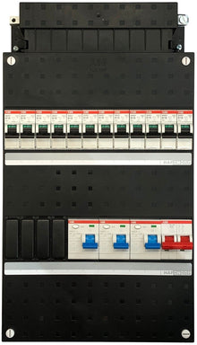 ABB Groepenkast 12 Groepen – 3 Aardlekschakelaars – 2-Polige Hoofdschakelaar – Compleet Bedraad – 1-Fase
