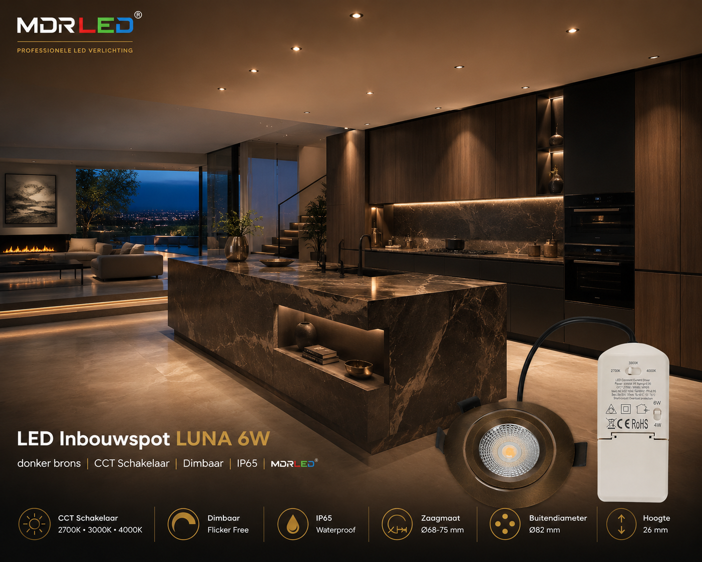 LED Inbouwspot Slim-Fit 4/6W | Donker Brons | CCT Schakelaar | IP65 | MDRLED®