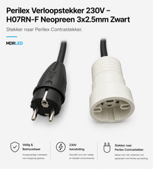 Perilex Verloopstekker 230V – H07RN-F Neopreen 3x2.5mm Zwart | Stekker naar Perilex Contrastekker