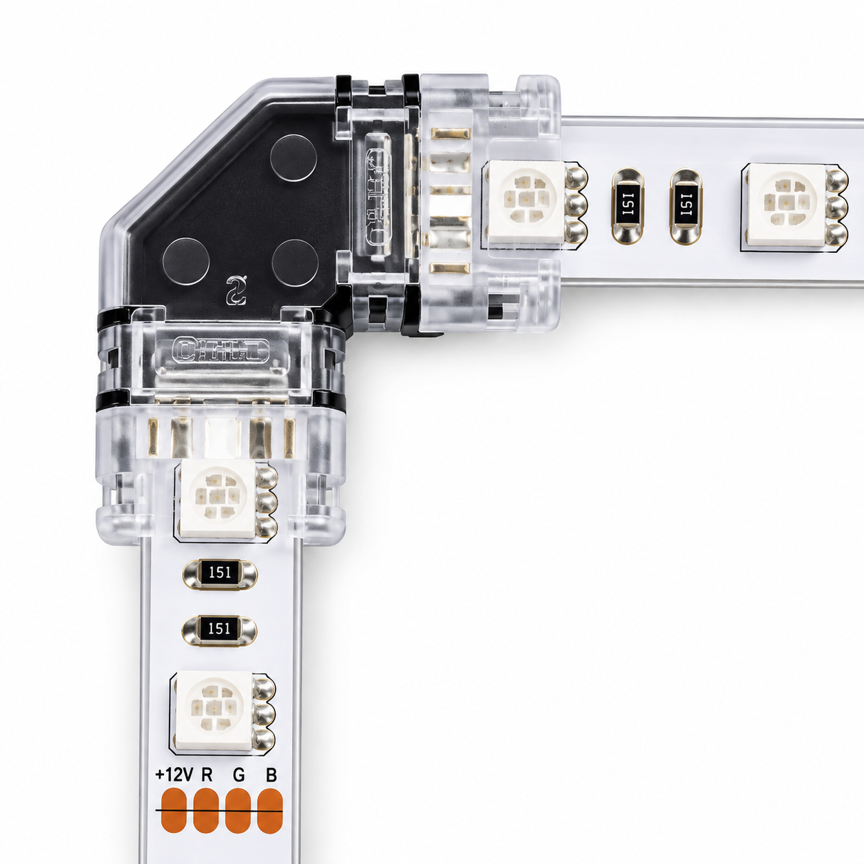 Hippo-M LED RGB-strip met 4-pins connector in L-vorm voor 10 mm IP54/65 10 stuks.