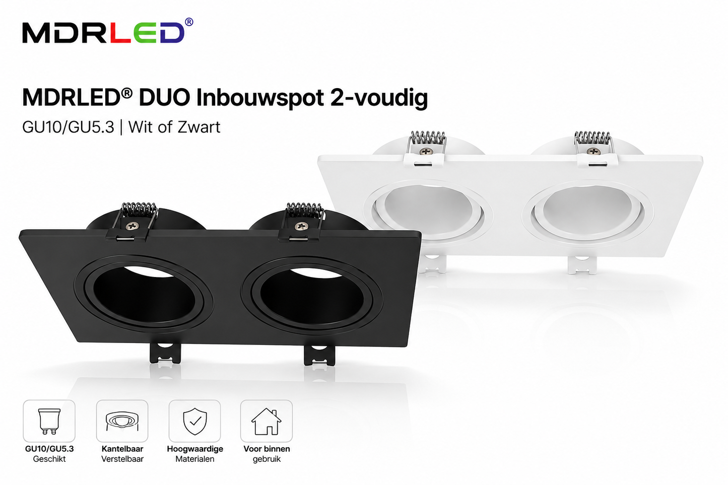 MDRLED® DUO Inbouwspot 2-voudig | GU10/GU5.3 | Wit of Zwart