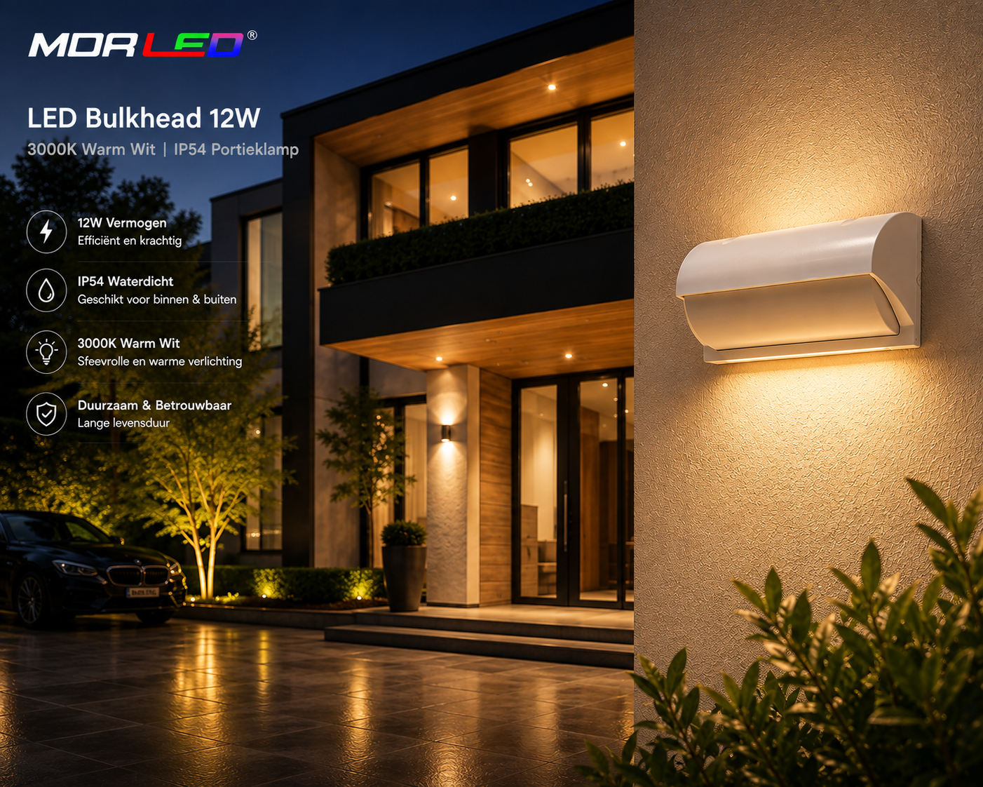 MDRLED® LED Bulkhead 12W Wit | IP54 Portieklamp