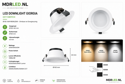 LED DOWNLIGHT Giorgia CCT-SWITCH Ø135  16W MDRLED®