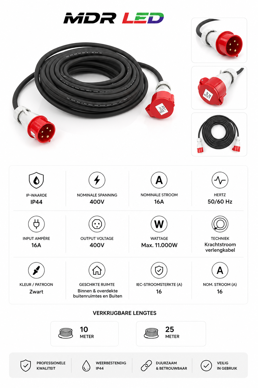400 Volt Professionele Verlengsnoeren