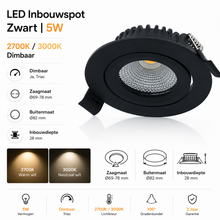 SLIM-FIT 5W Dimbare Inbouwspot in Zwart 2700K/3000K MDRLED®