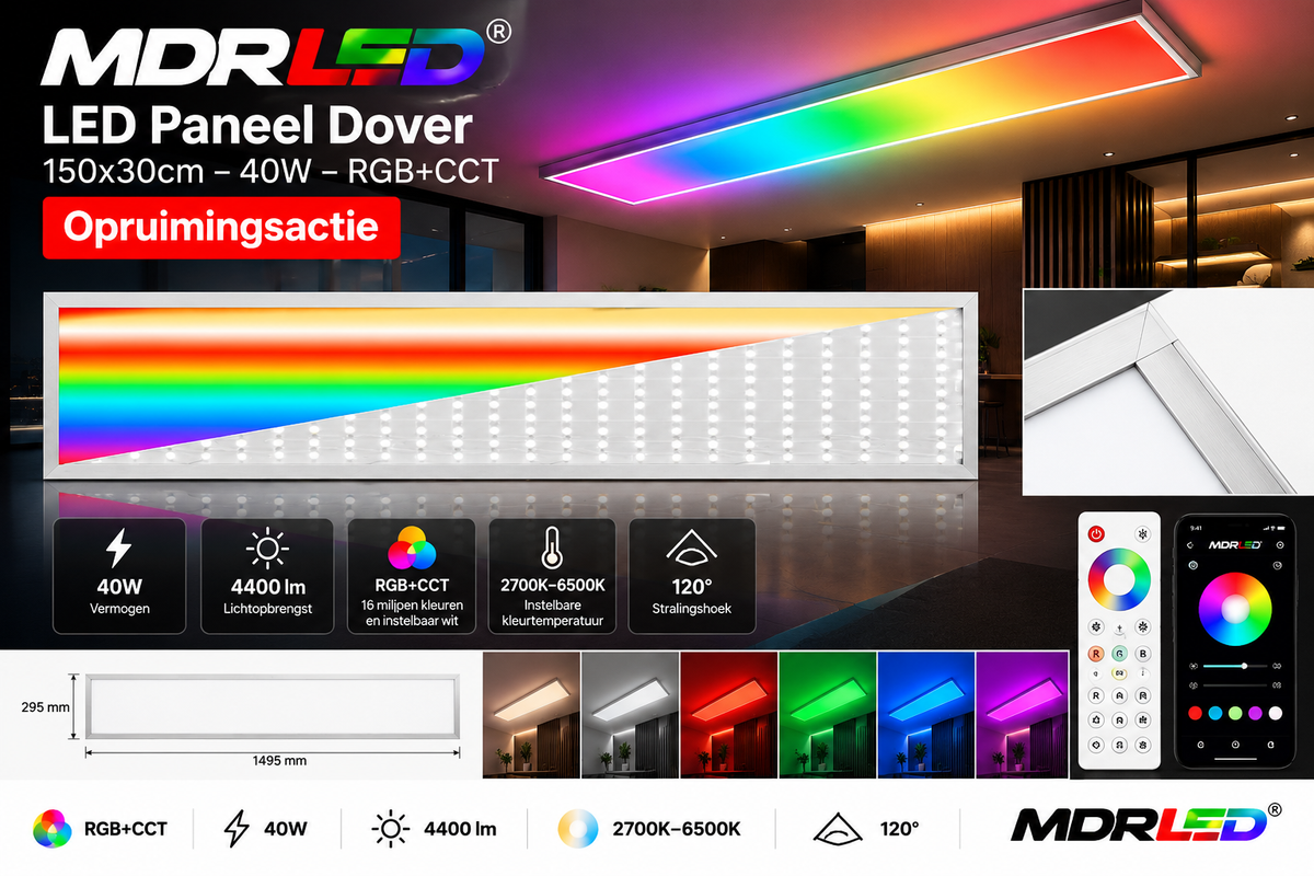 LED Paneel Dover 150x30cm – 40W – RGB+CCT – Opruiming