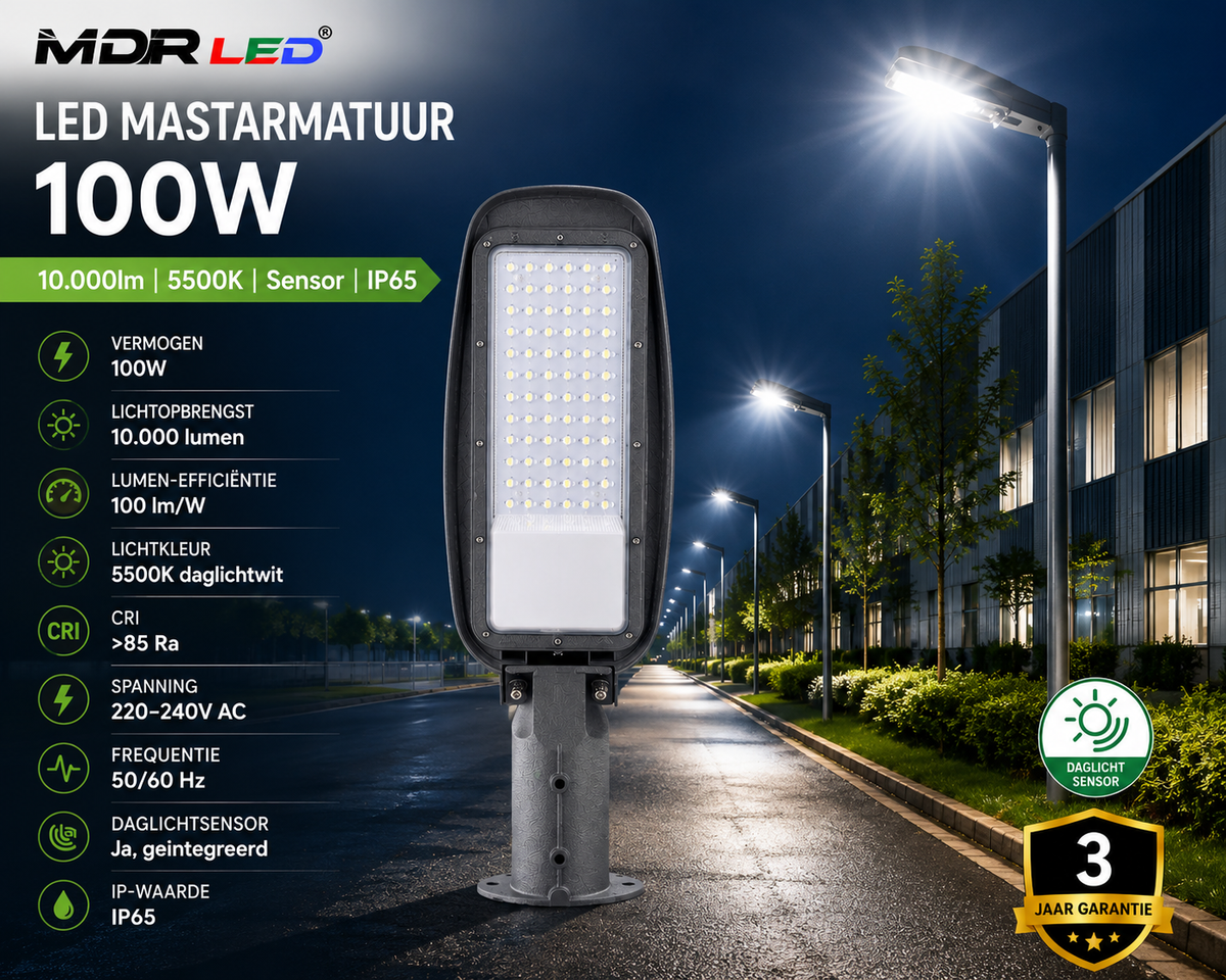 MDRLED® LED Mastarmatuur 100W | 10.000lm | 5500K | Sensor | IP65 Tijdelike Actie